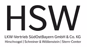 Logo von HSW LKW-Vertrieb SüdOstBayern GmbH & Co. KG mit Firmennamen und Partnern.