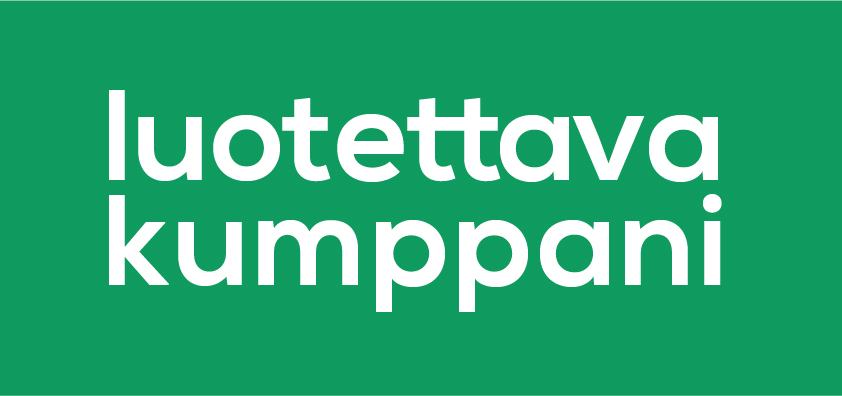 Valkoisella tekstillä "luotettava kumppani" vihreällä taustalla.