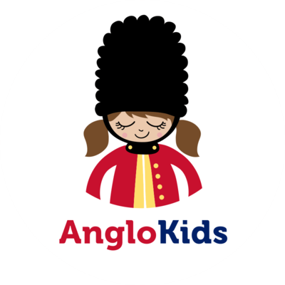 Cartoon girl in a red coat and tall black hat above the text 'AngloKids'.