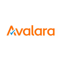 Avalara company logo in orange with a blue check mark integrated in the letter A.