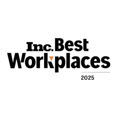 Inc. Best Workplaces 2025 badge with orange triangle logo.