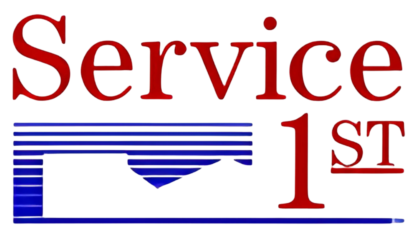 Logo with the word 'Service' in large red font above a blue underline and a red '1st' on the right side.