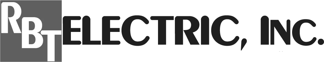 RBT Electric, Inc. company logo with stylized white letters R, B, T on a gray square background.