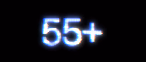 Glowing digital style text displaying '55+' on a black background.