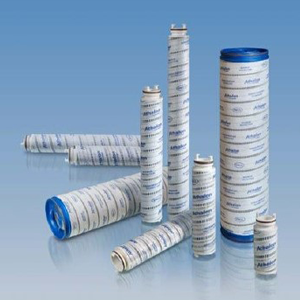Various sizes of cylindrical Athalon filter cartridges with blue end caps on a reflective surface.