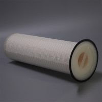 Various white fabric bag filters with handles, including cylindrical and elongated shapes, against a dark background.
