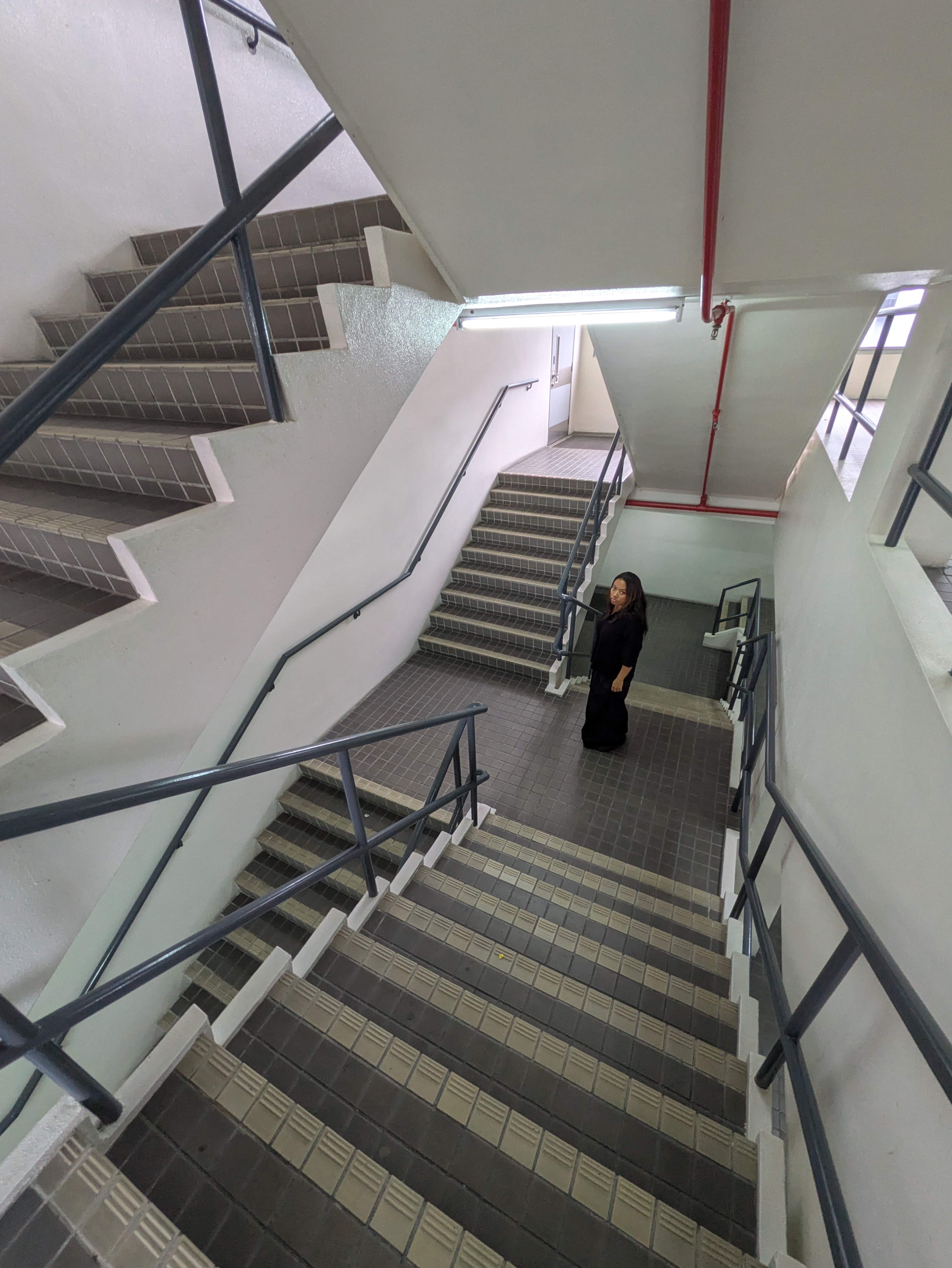 Ayu Rahman standing in on a site visit to a very interesting stairwell.