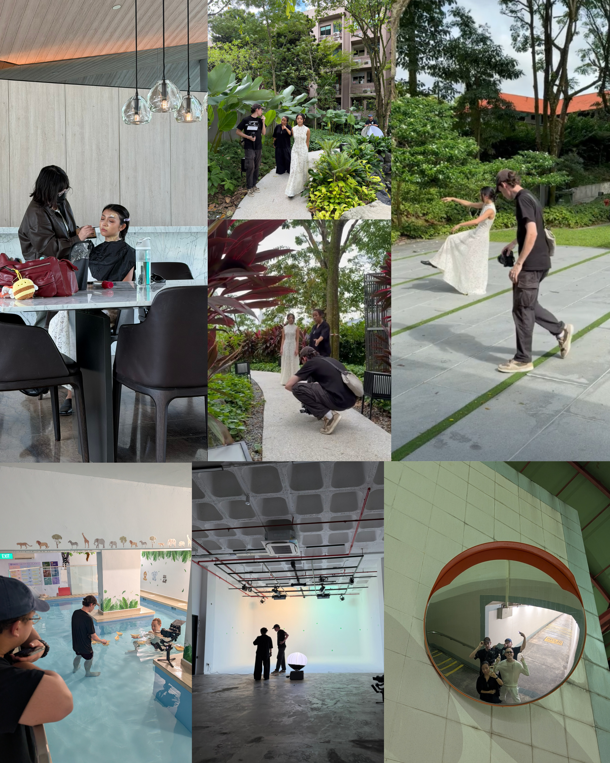 A collage of images taken on the set of Jaye's 'I like the rain' music video.