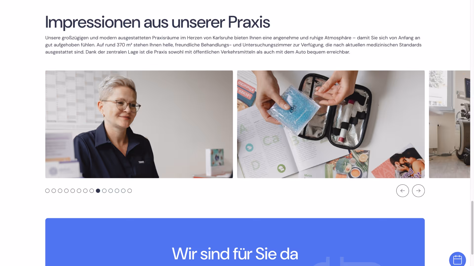 Zwei Fotos: eine lächelnde Frau mit kurzen blonden Haaren und Brille sitzt vor einem hellen Hintergrund; zwei Hände halten ein Eispack über einem offenen Medizintäschchen mit Medikamenten und Broschüren.