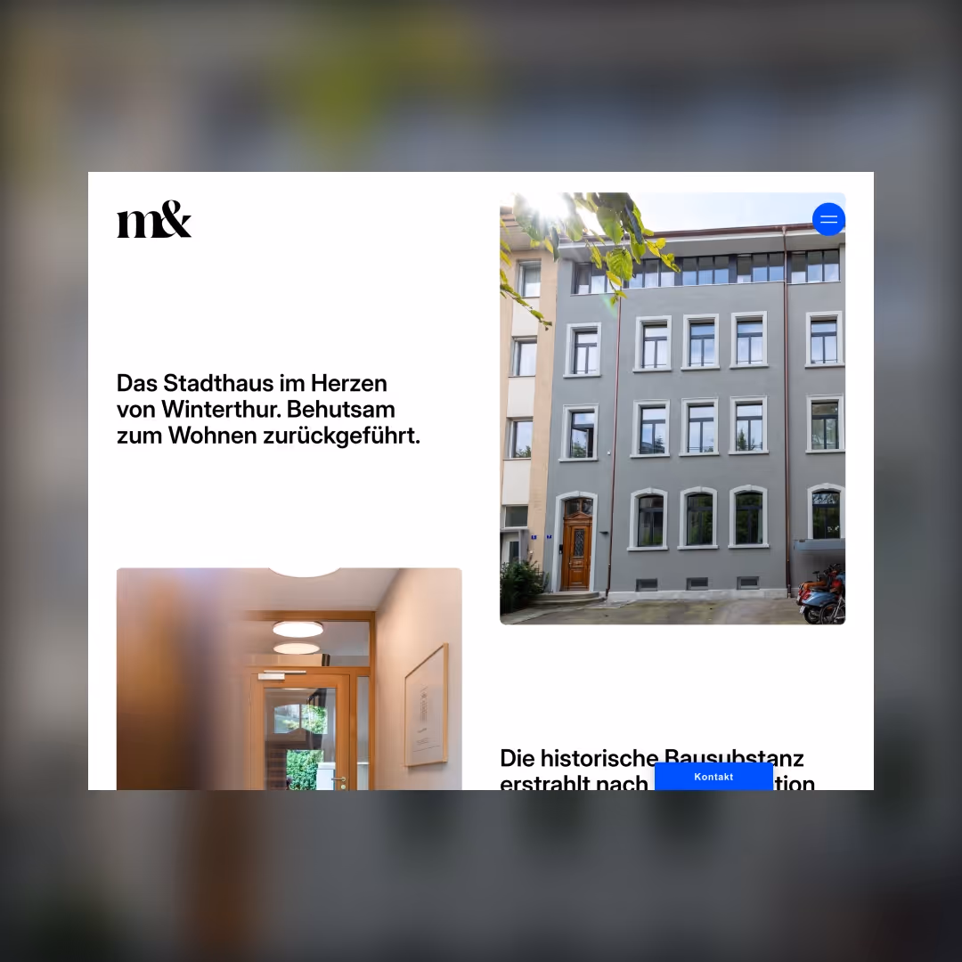 Fassade eines Stadtgebäudes mit mehreren Fenstern und einer Holztür in Winterthur.