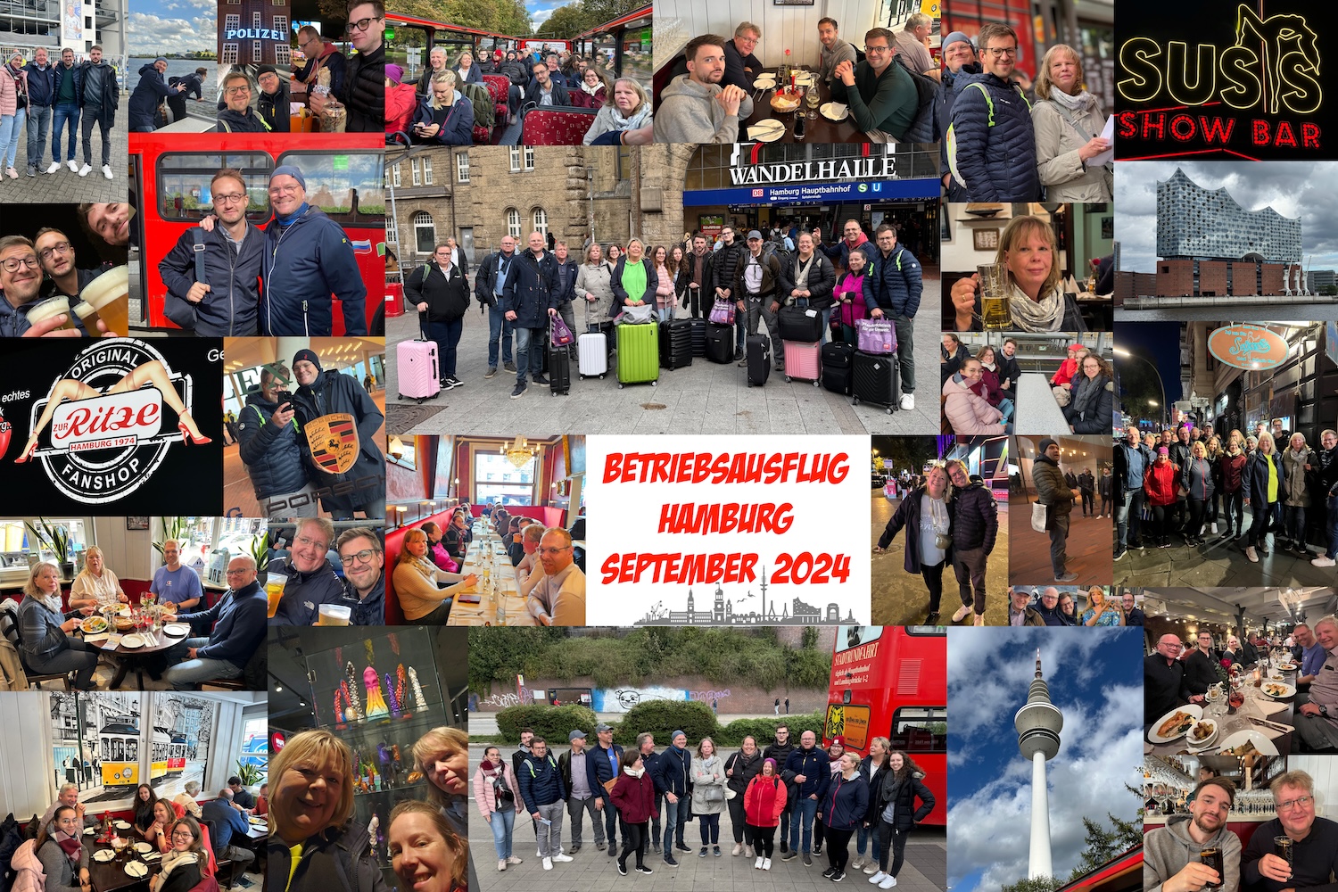 Collage mit verschiedenen Schnappschüssen aus einem Teamevent in Hamburg
