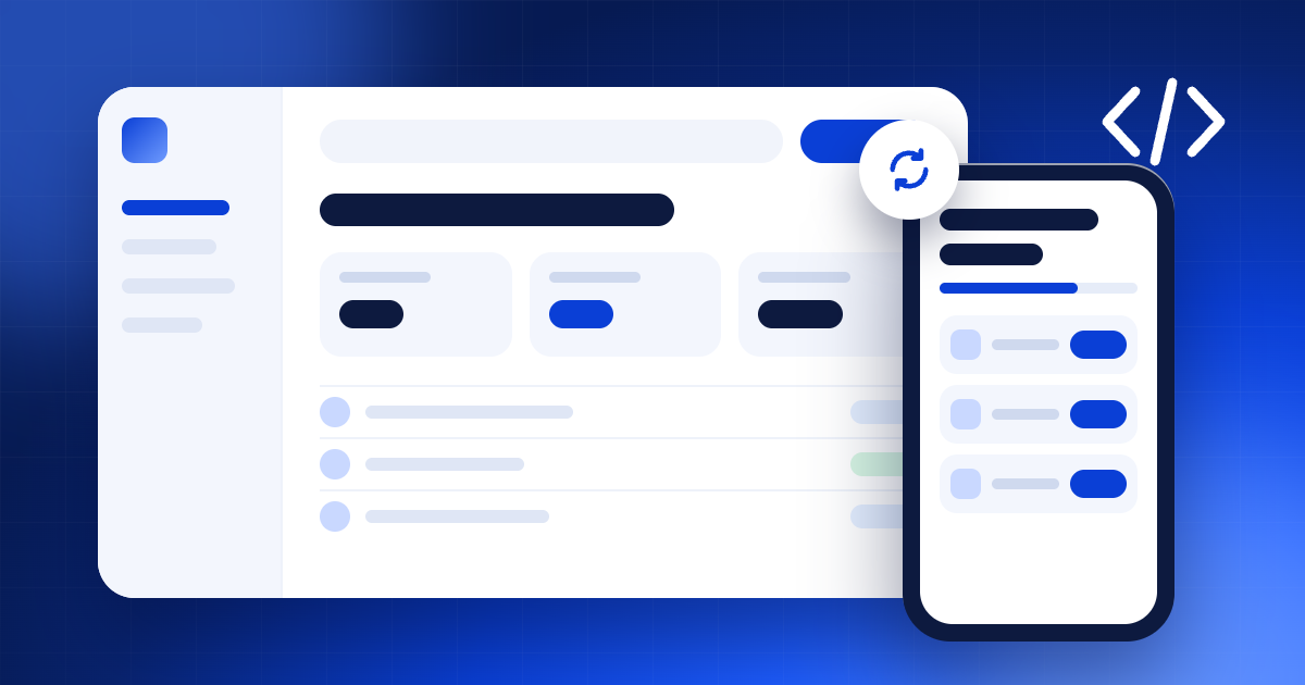 Illustration: a web app and a client portal on a phone, kept in sync