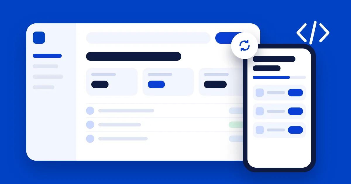 Illustration: a web app and a client portal on a phone, kept in sync