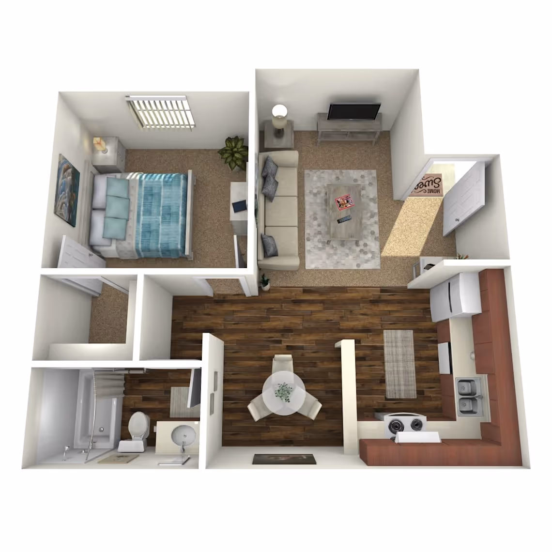 1 Bed 1 Bath layout