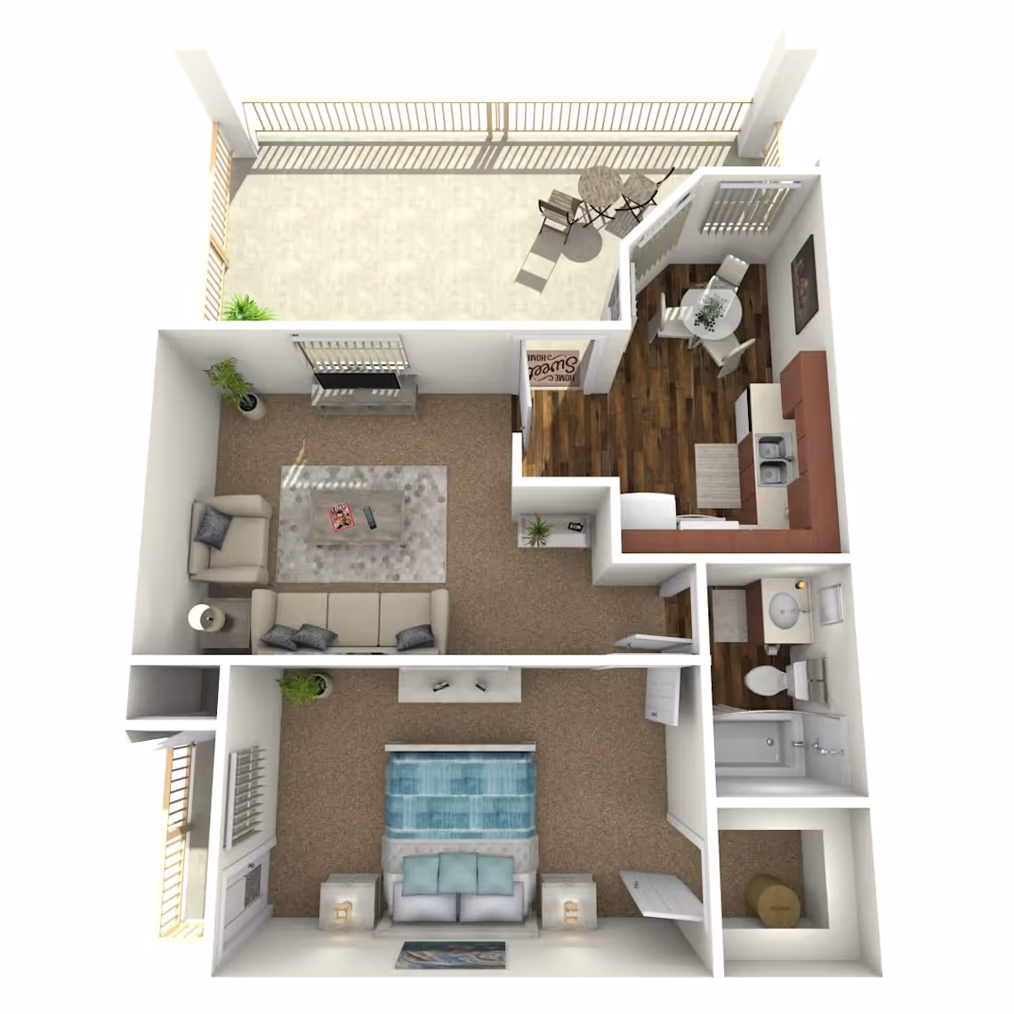 1 Bed 1 Bath - With Patio layout