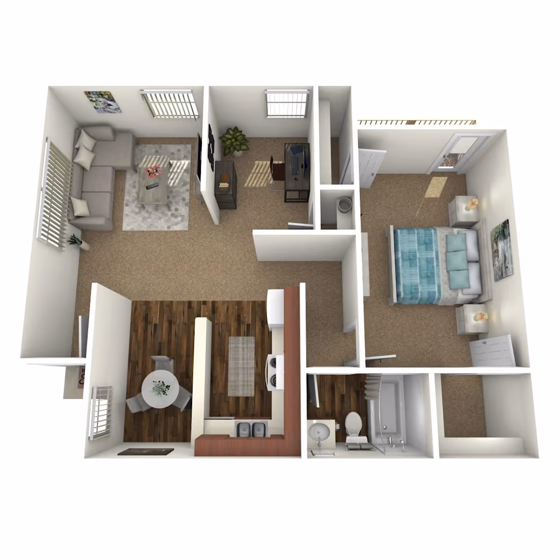 1 Bed 1 Bath - With Den layout