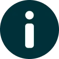 A vectorized white "i" icon on top of a dark blue background.