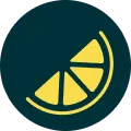 A vectorized yellow lemon slice icon on top of a dark blue background.