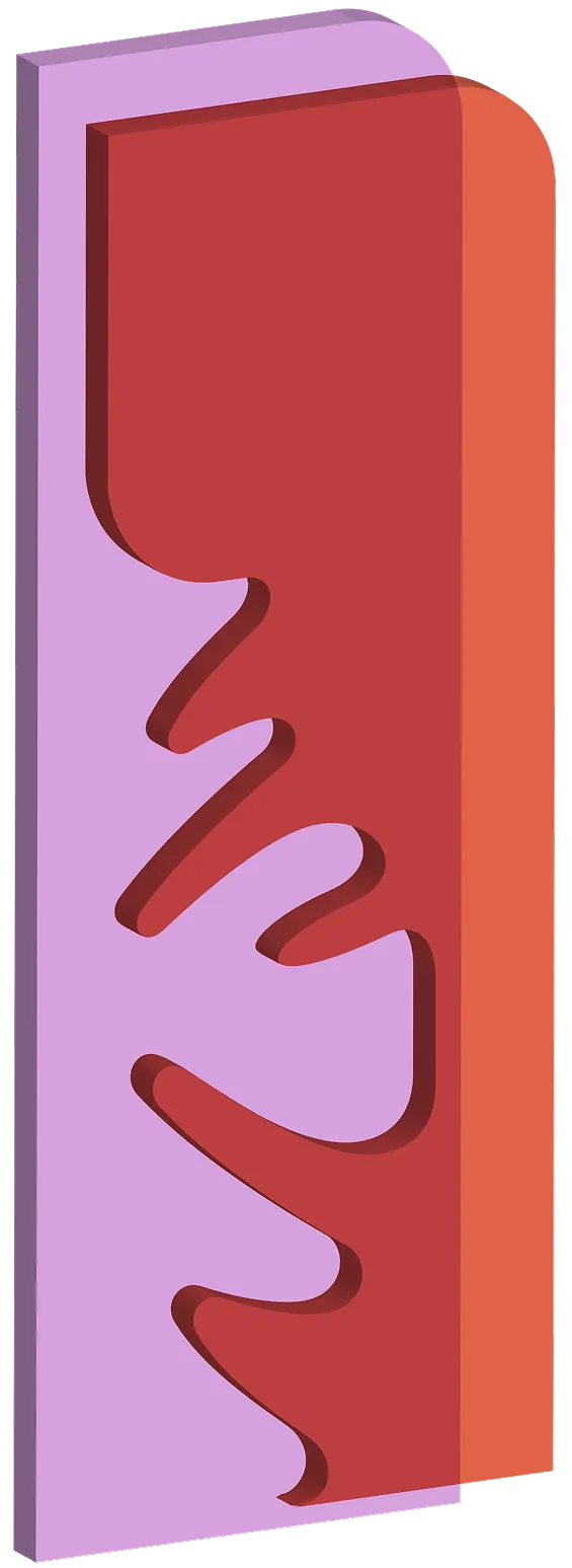 A vectorized rendition of a red wooden slab with a pink acrylic panel.
