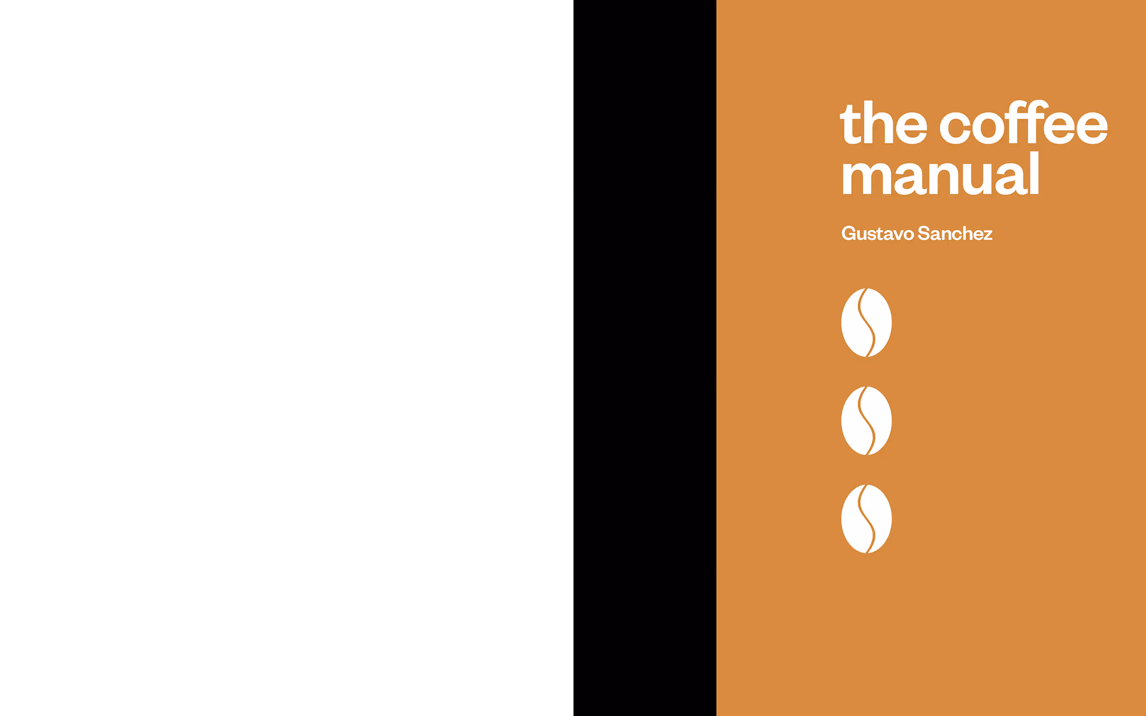 The coffee manual cover page, featuring the title and 3 white vector illustrations of a coffee bean.