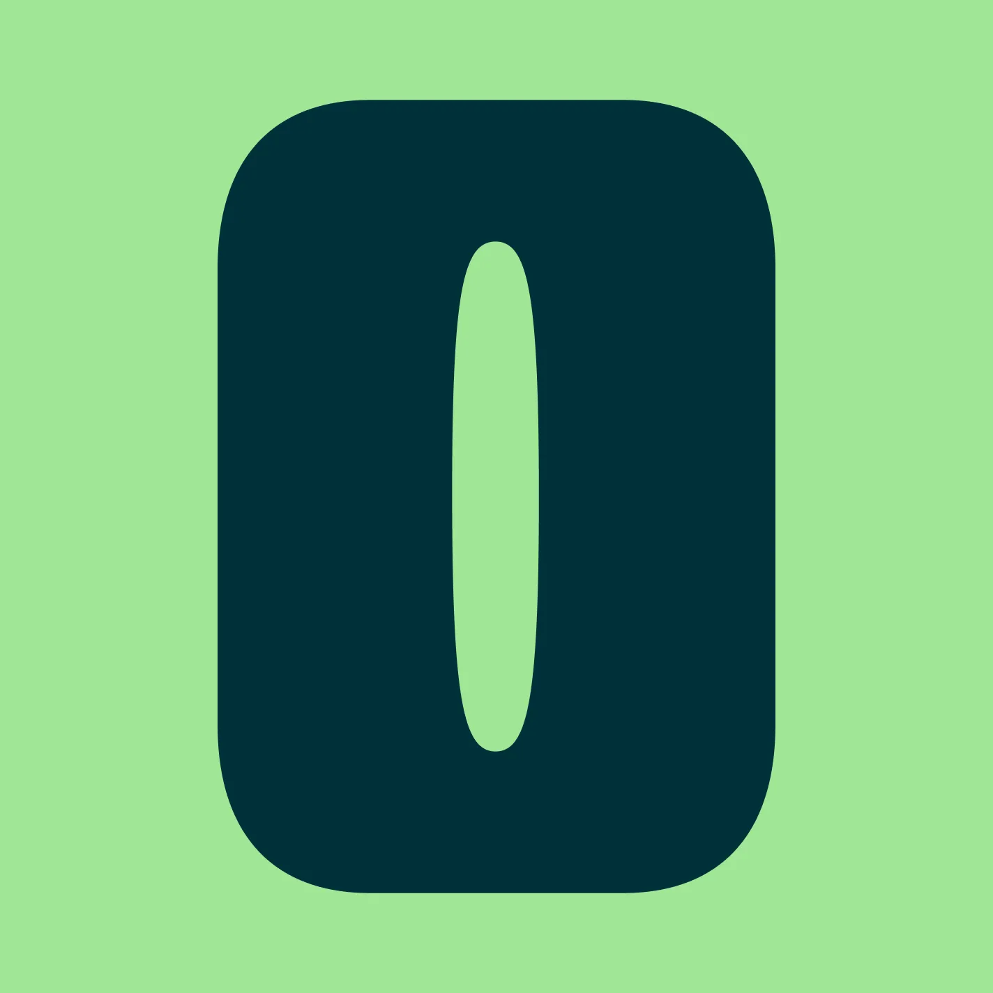 A blocky, curved dark blue O letterform on top of a light green background. O letterform created by the agency LG2.