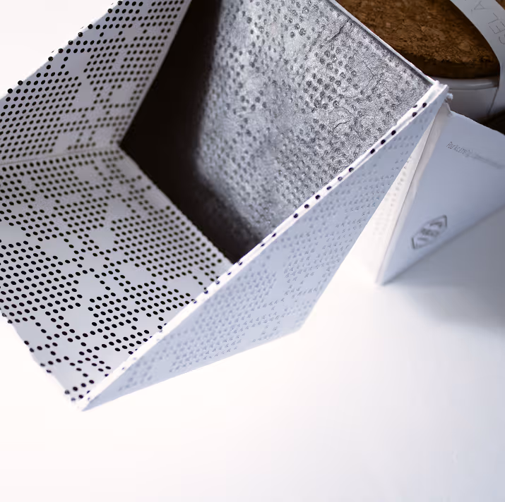 A high angle of the opened sea salt packaging.