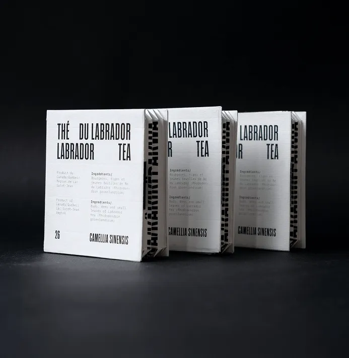 A series of tea packaging.