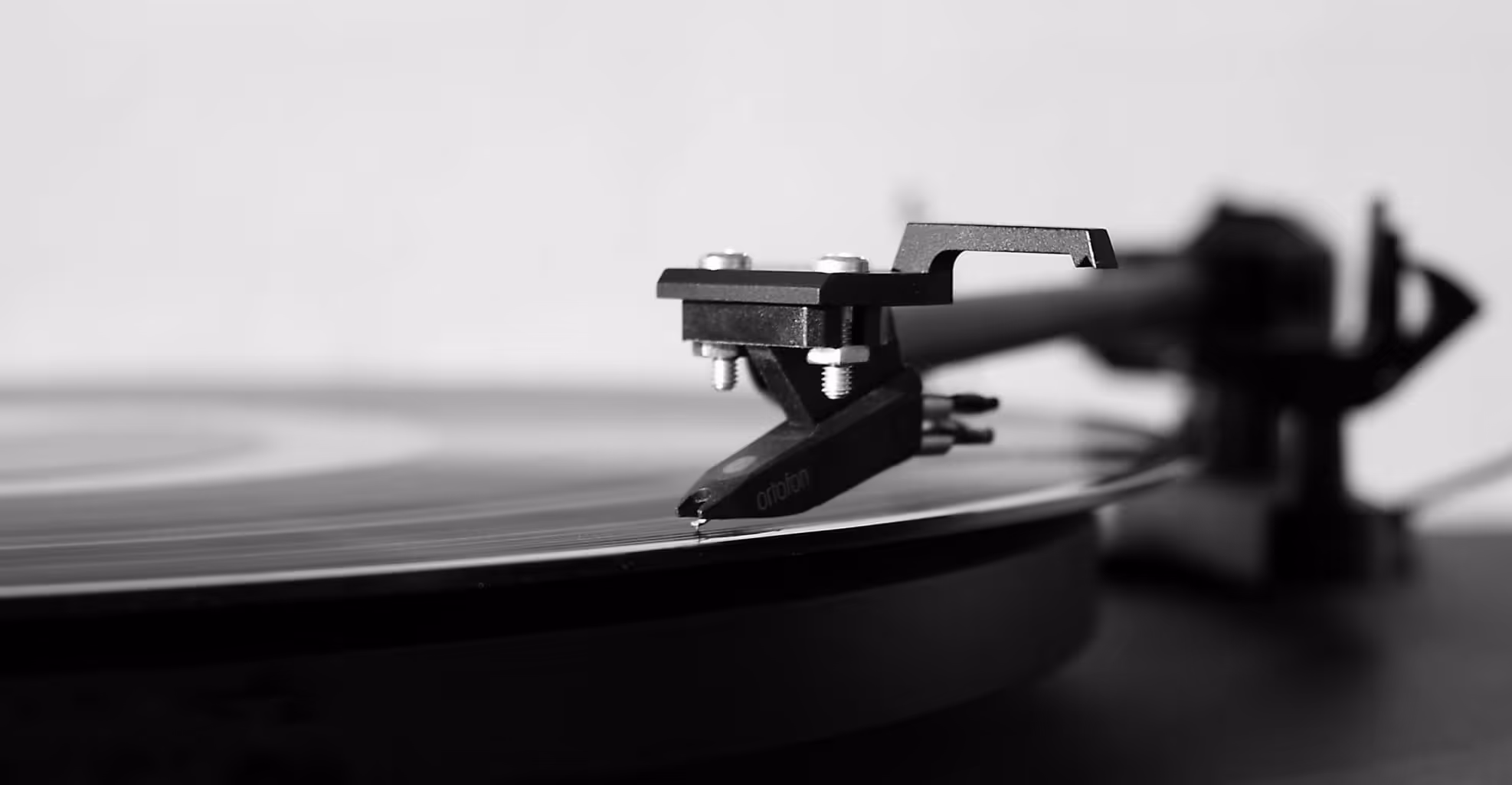 Black and white close up of vinyl record