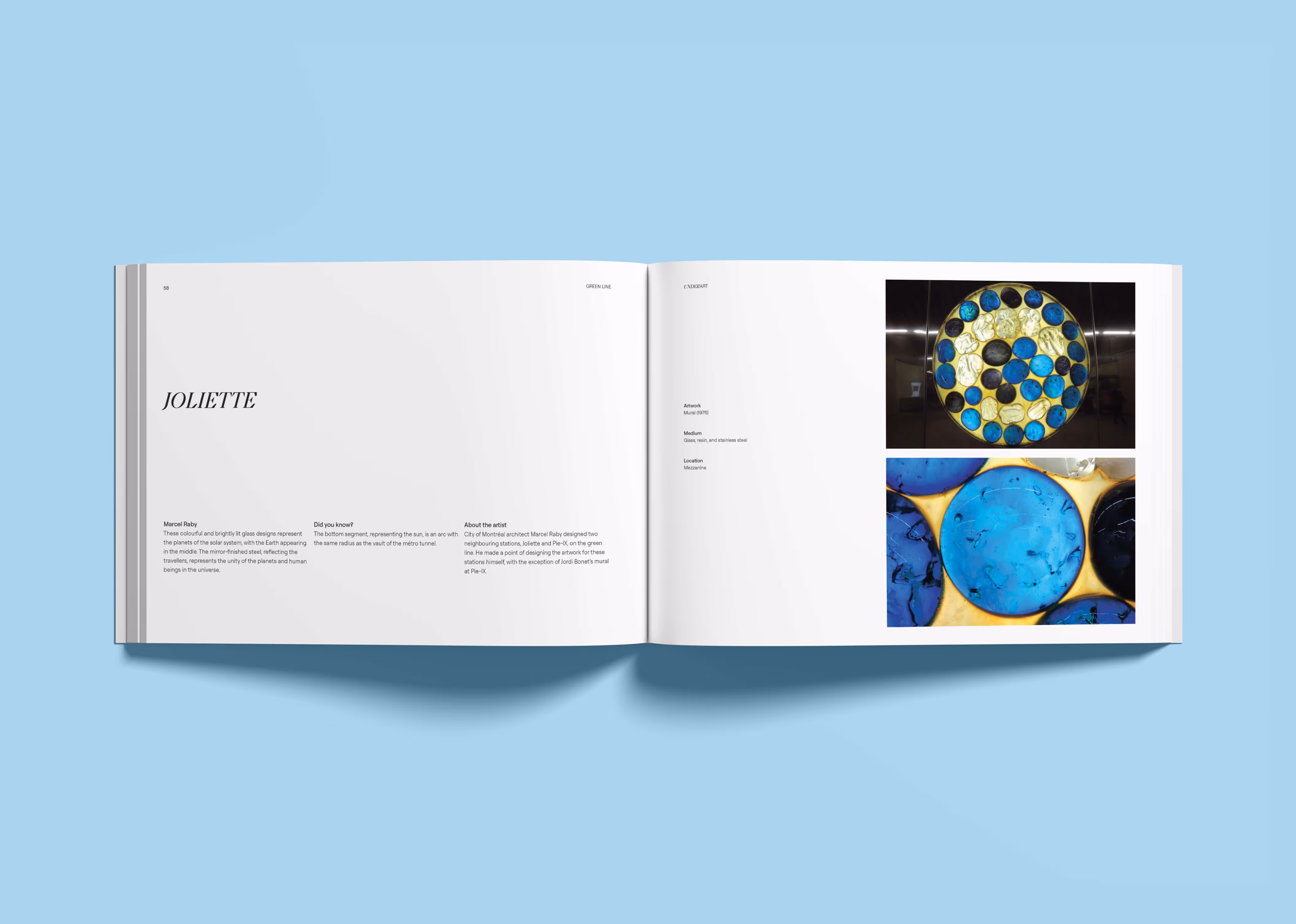 Catalogue spread showcasing artwork images and description in Joliette metro