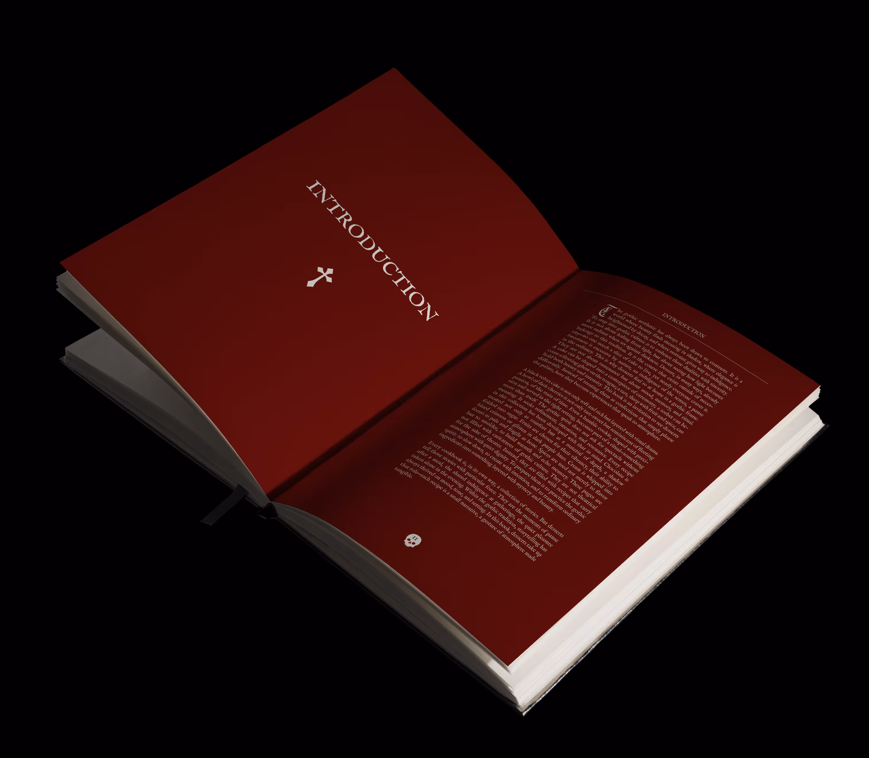 Open red spread of the cookbook that shows introduction section