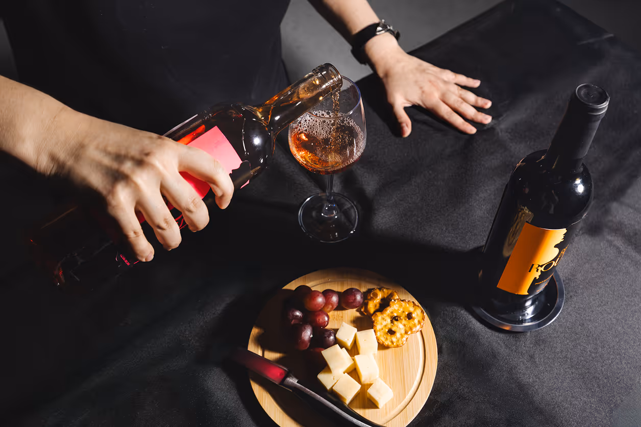 Context shot of wine pouring photographed at an angle 