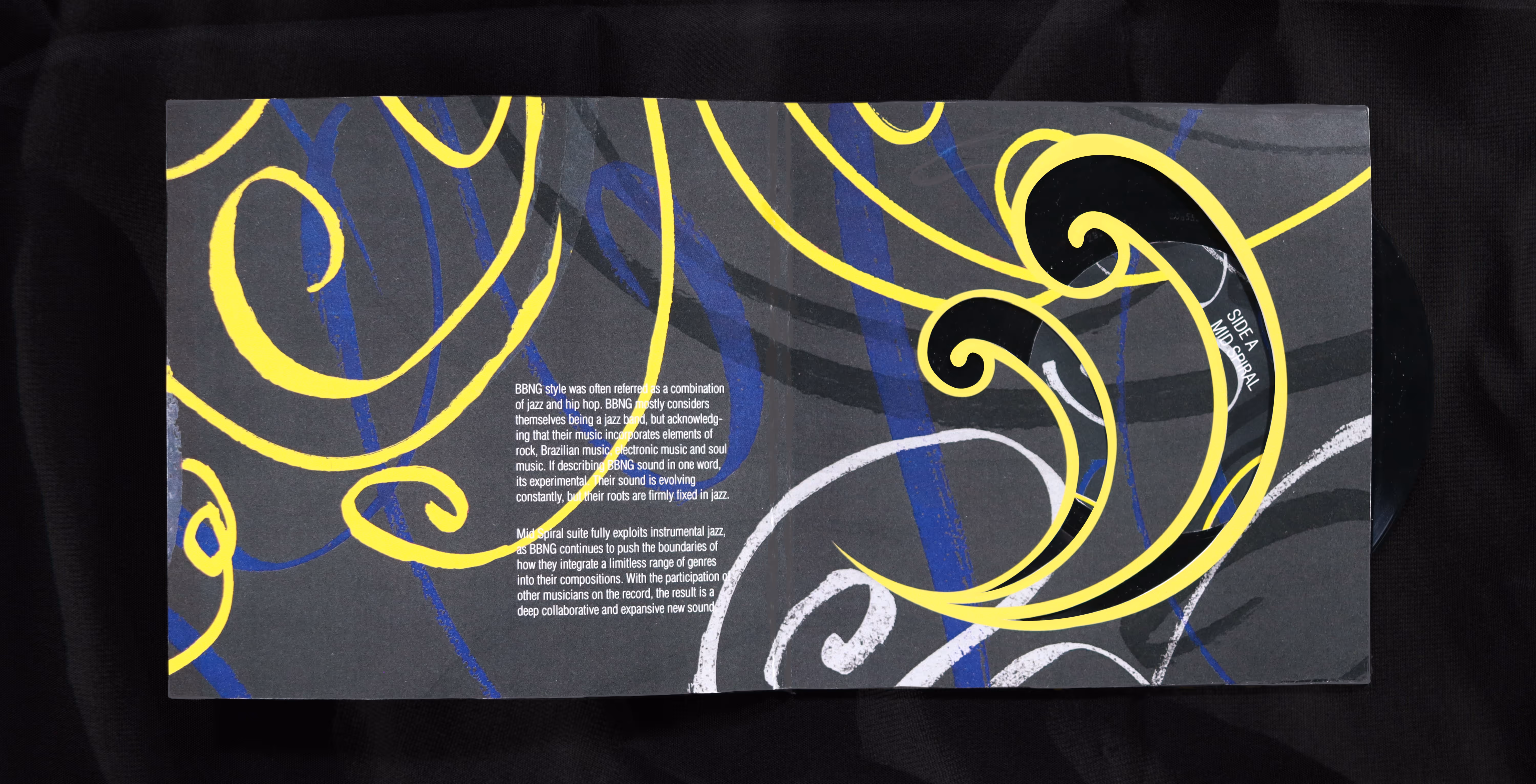 Final spread of the vinyl showcasing the main visual along with the sleeve of the disk