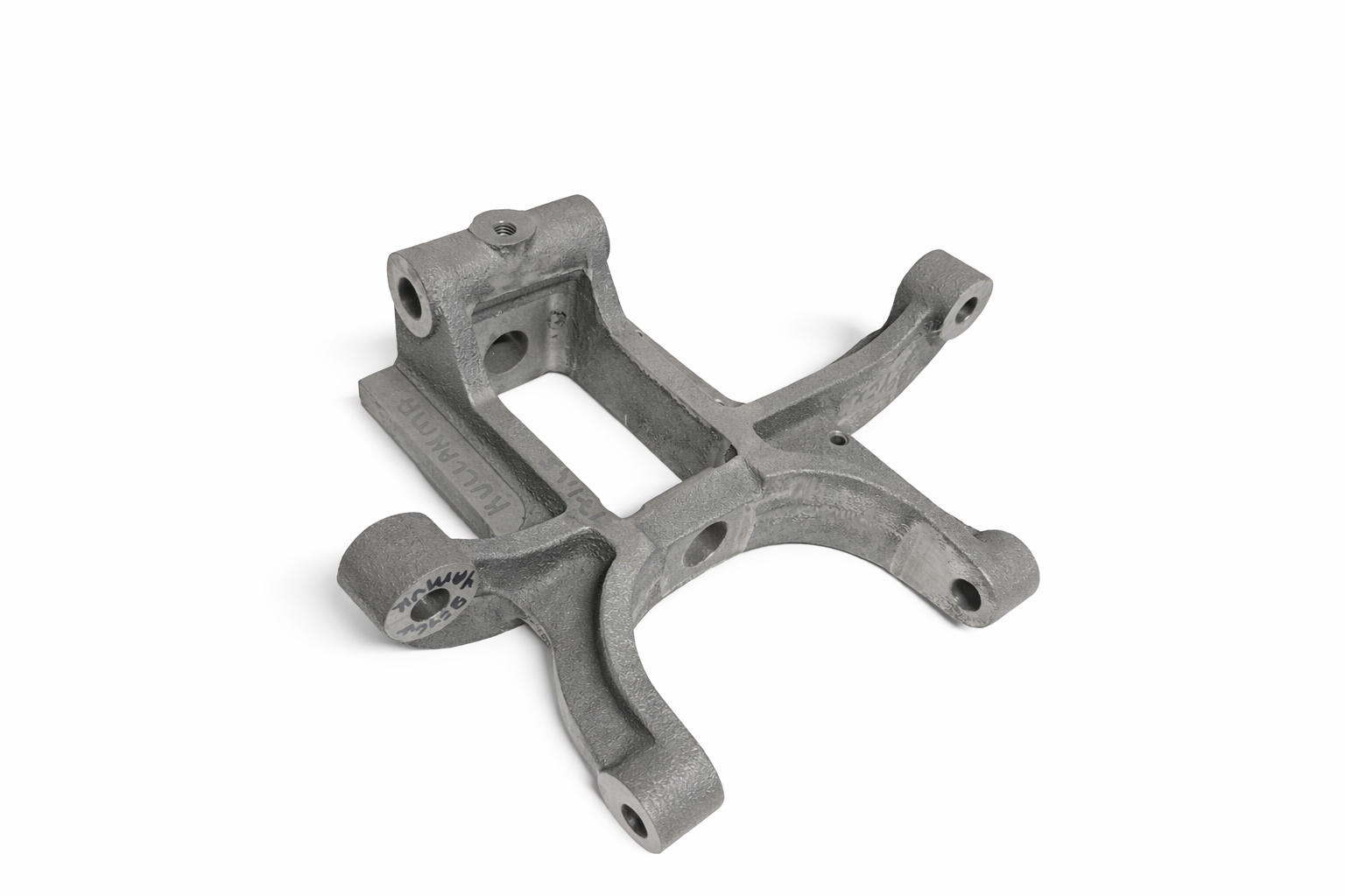 Cast and machined four-arm mounting spider bracket for glass machinery