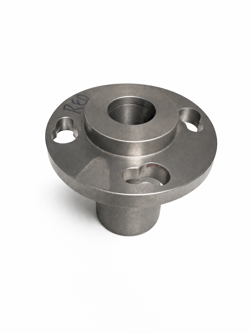 CNC-machined flange coupling for glass machine shaft assemblies