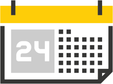 Calendar icon showing the number 24, with yellow header and black outline.