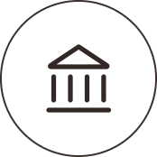 Icon of a courthouse or government building within a circular border.
