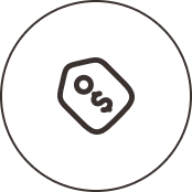Icon of a price tag with 'O/S' text inside, enclosed in a circle outline.