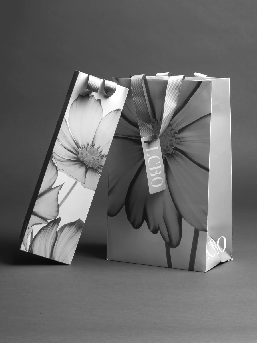 Custom premium wine gift bag with ribbon handle - distillpack.com