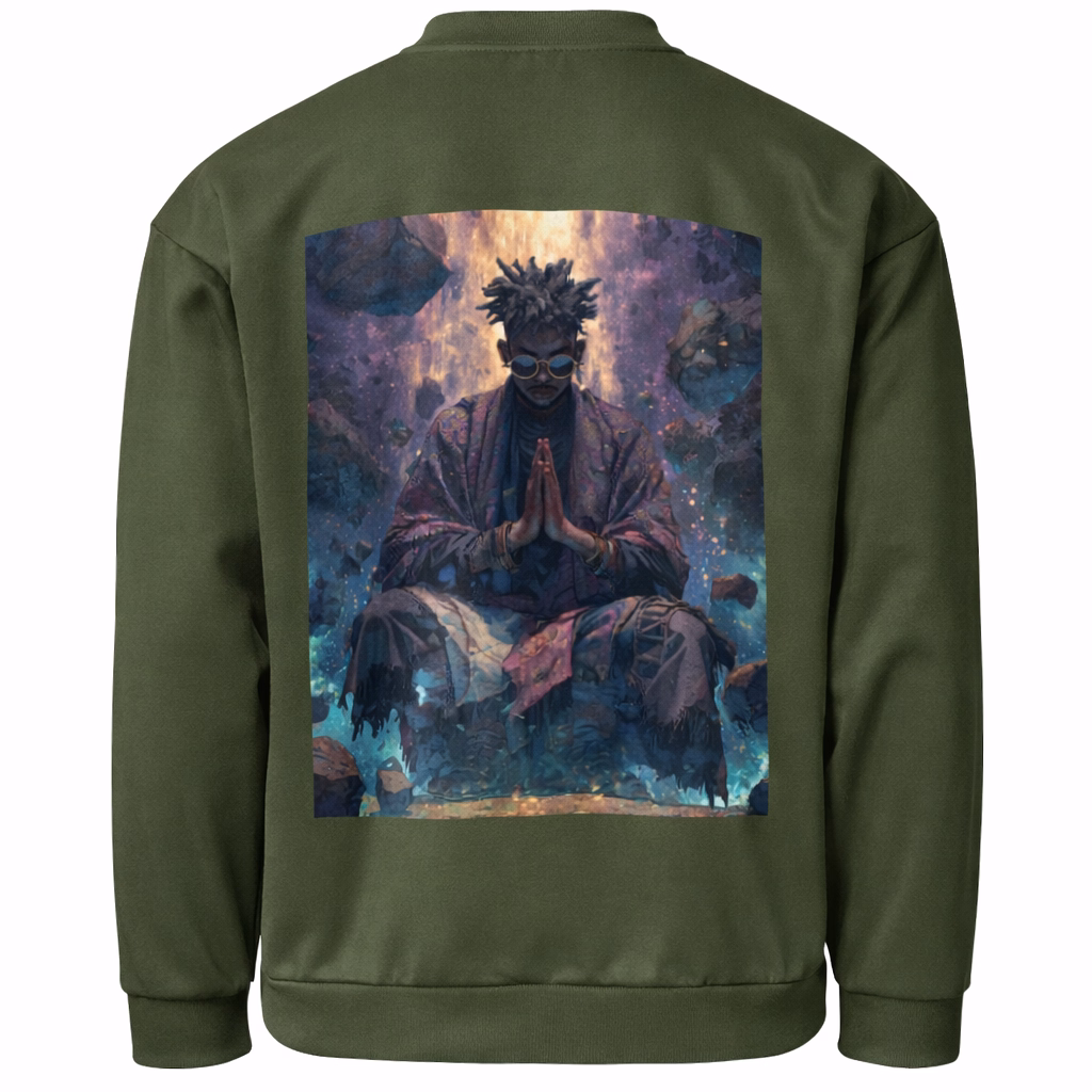 Military green Self-Control bomber jacket by NRB Art with faith-inspired design