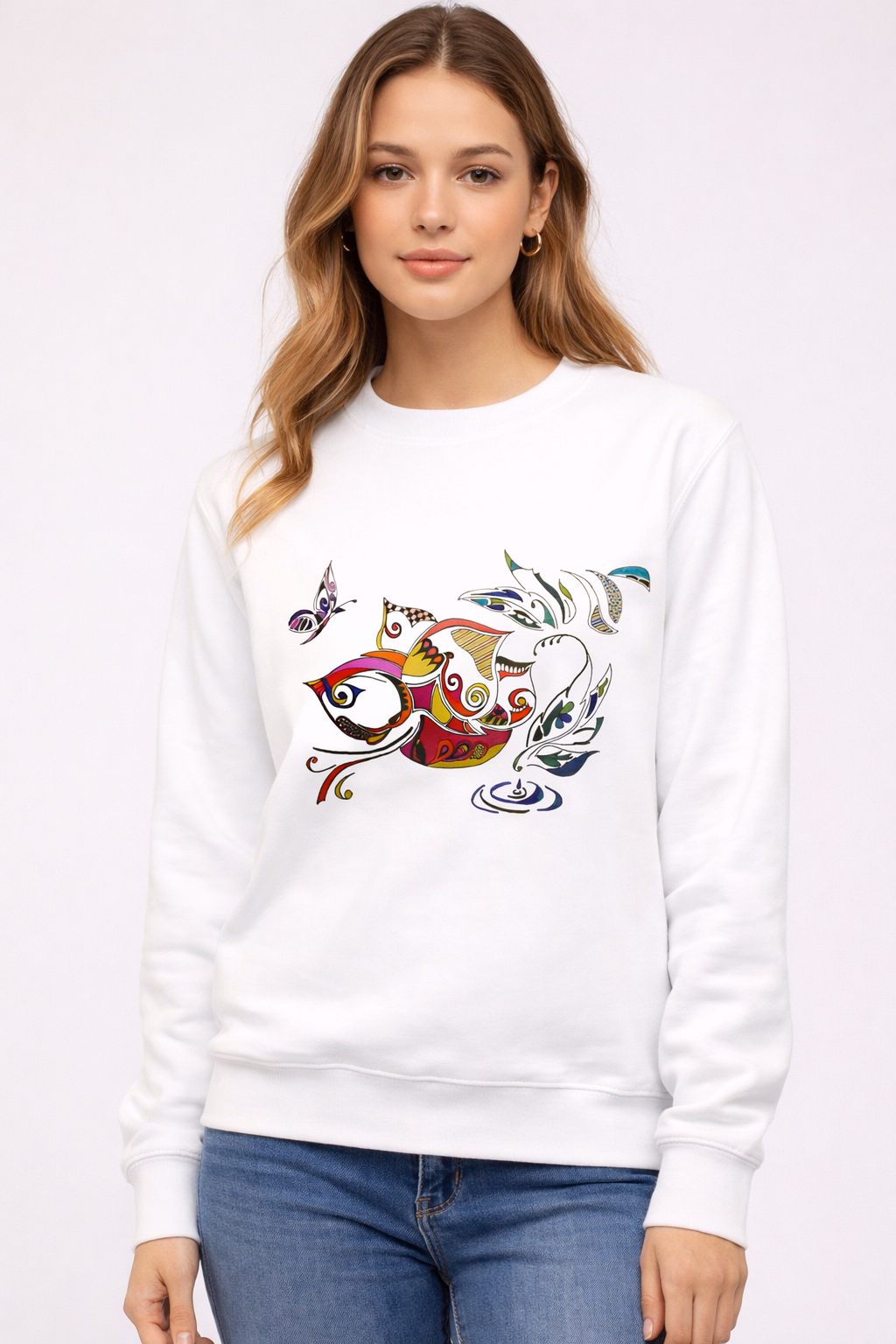 Women's Abstract Sweatshirt in White, organic cotton, relaxed fit