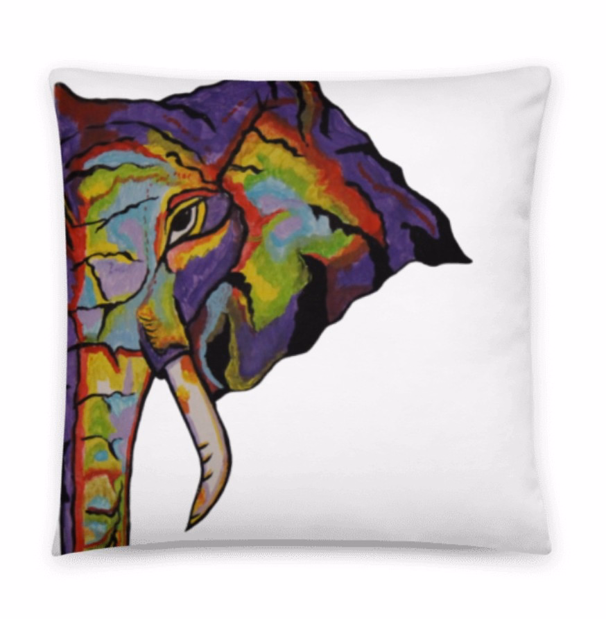 Purple throw pillow with elephant artwork by NRB Art