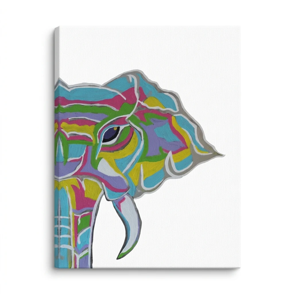 Elephant canvas print by NRB Art with a colorful blue elephant artwork, 9 x 12 inches