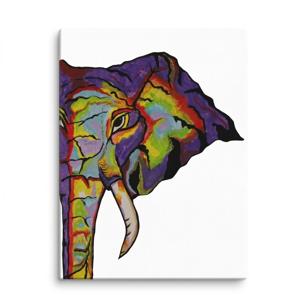 Elephant canvas print by NRB Art with a colorful purple elephant artwork, 9 x 12 inches
