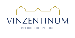Logo des Vinzentinum Bischöfliches Institut mit stilisiertem Gebäudedach in Gold und blauem Schriftzug.