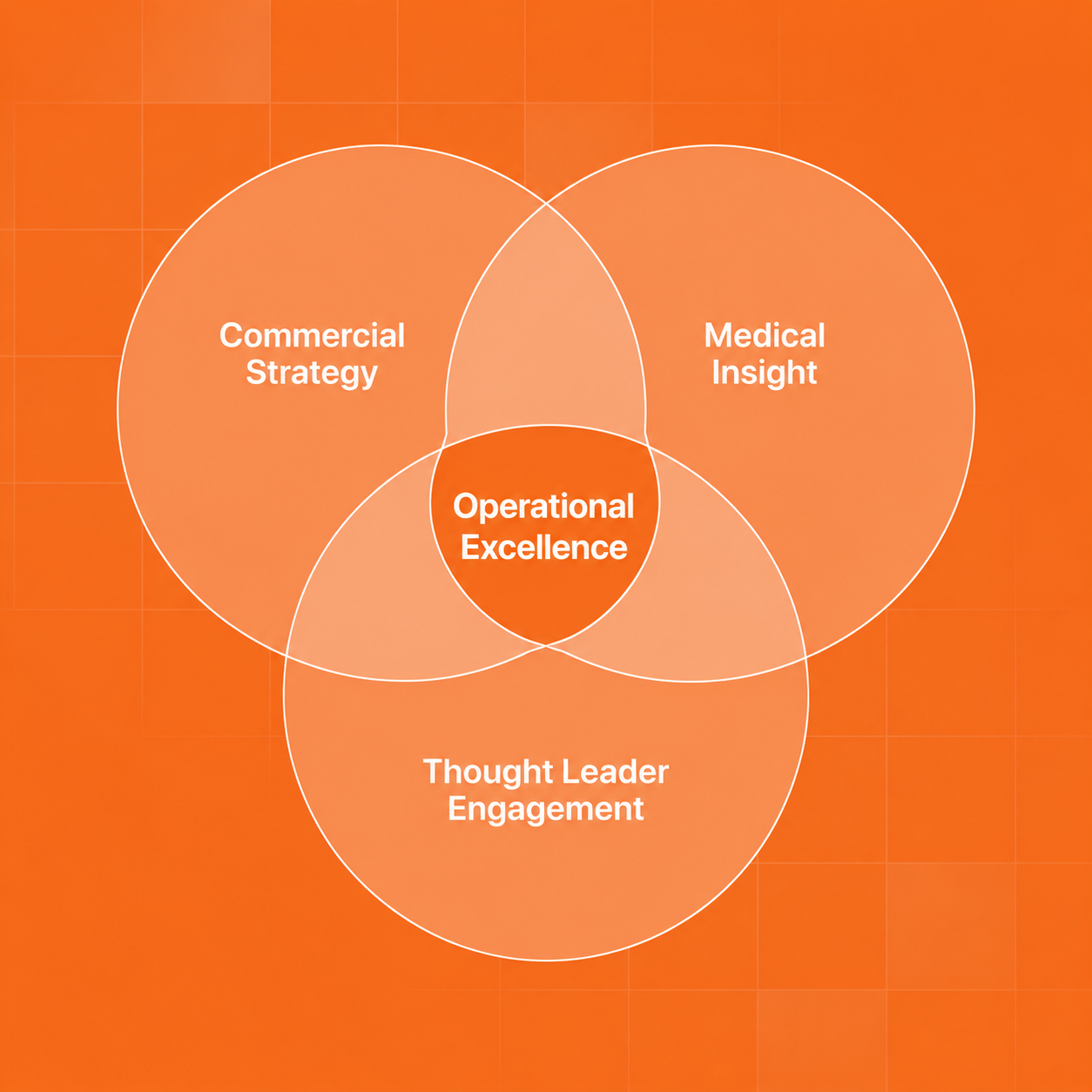 Diagram showing commercial strategy, medical insight and thought leader engagement overlapping at operational excellence