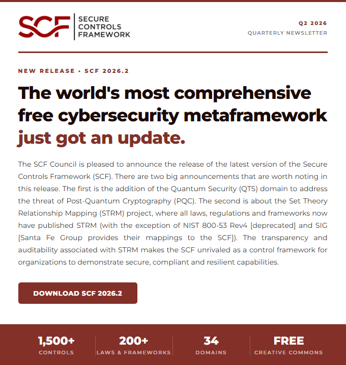 SCF 2026.2 release adding Quantum Security domain and expanded STRM framework mappings