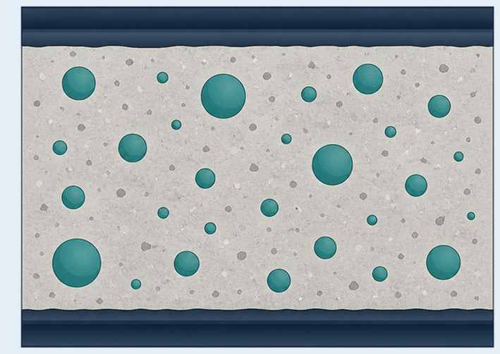 Reactive particles distributed through the set cement matrix