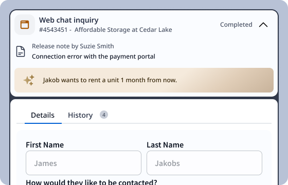A task card opened showing some details