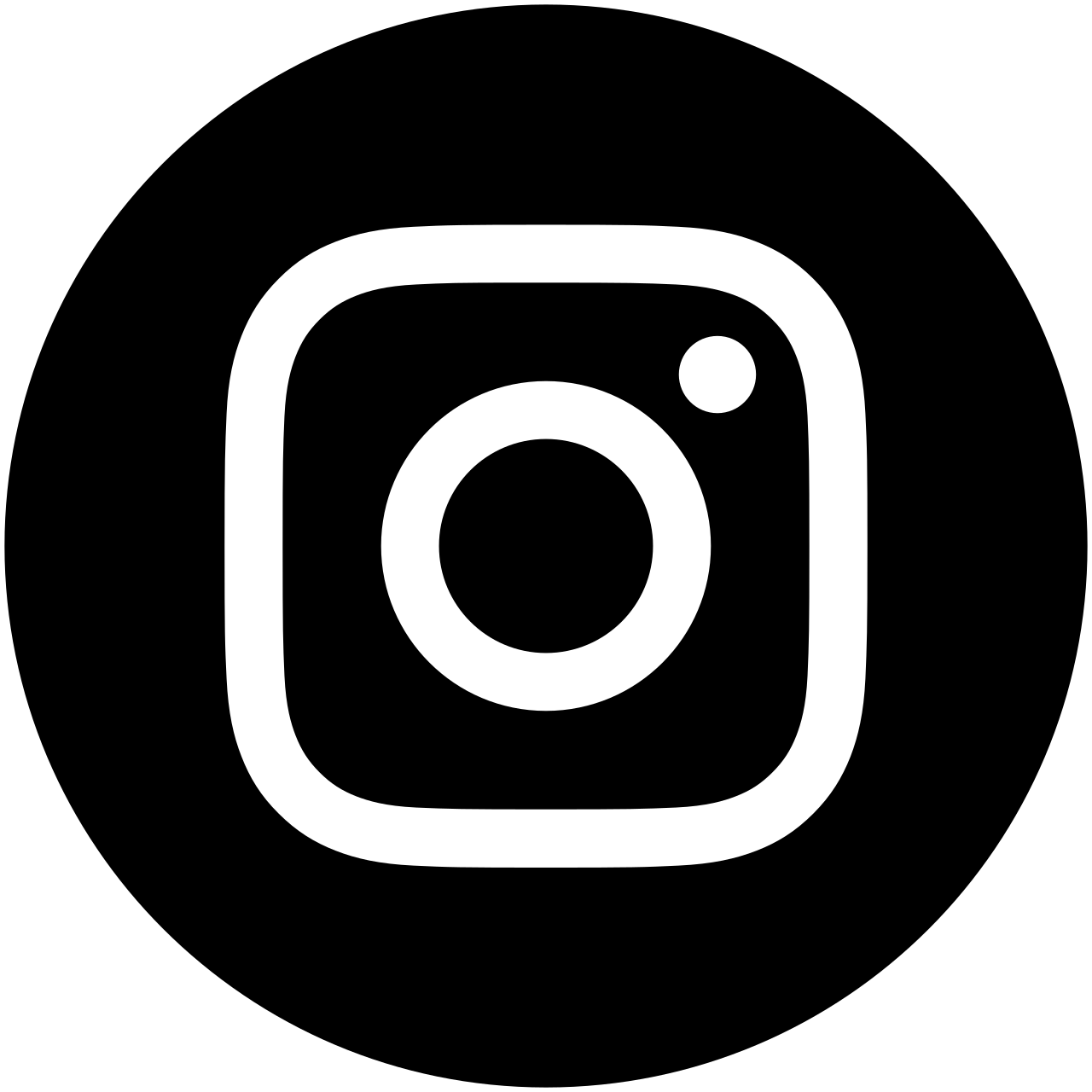 White Instagram camera icon on a black square background.
