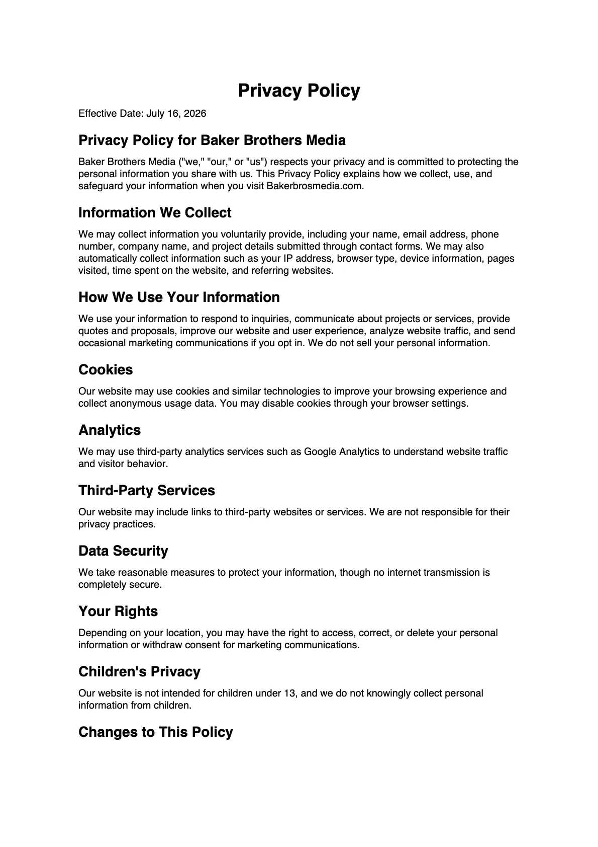 Privacy policy page one